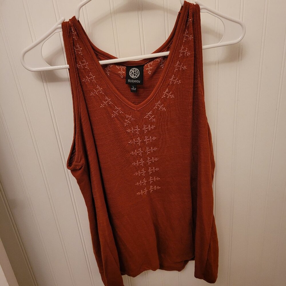 Bobeau Parla Embroidered Knit Tank Burnt Orange Size L